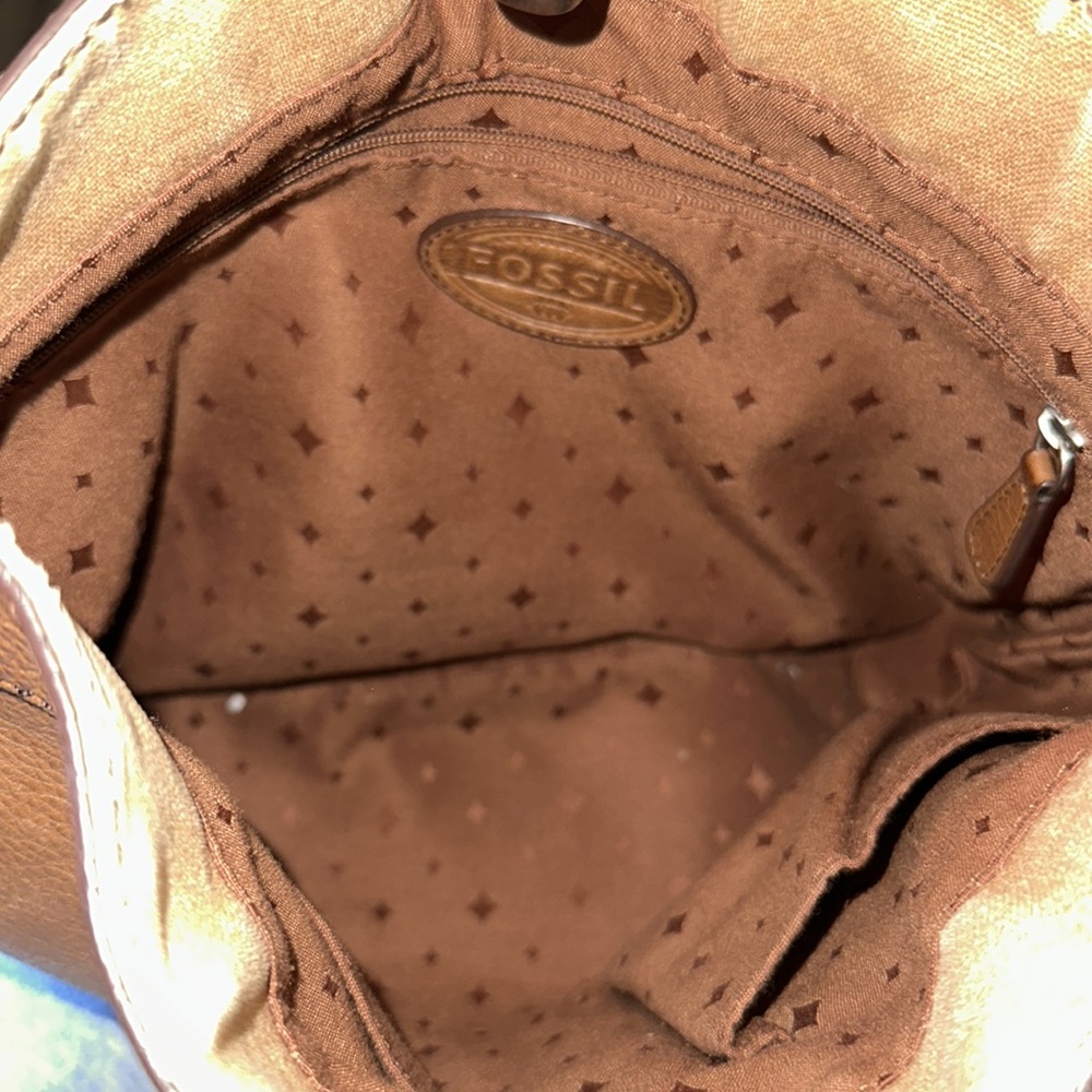 Fossil Brown Leather Bag 13” x 12” - Picture 7 of 11
